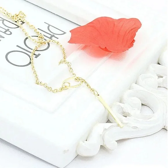 NEW Dainty 18K Stainless Steel Cylindrical And Bar Y Necklace - Picture 5 of 11